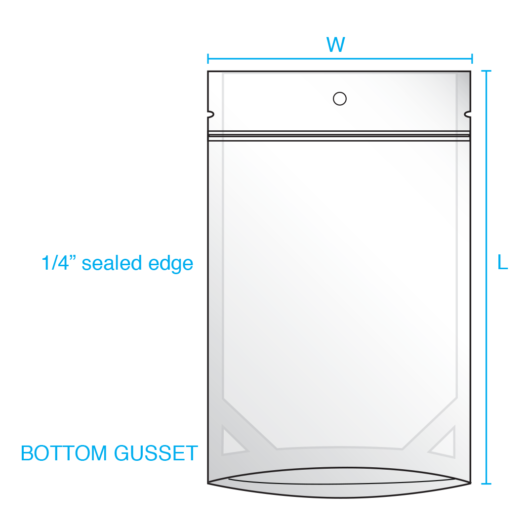 4" x 2.5" x 6" Clear Front Silver Back Zip Lock Barrier Stand Up Pouches with Hang Holes 3 Mil 2 oz Case:1000