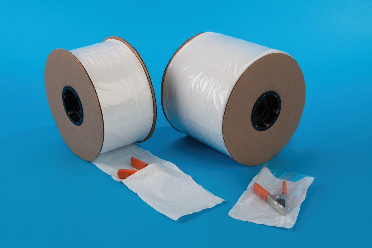 Clear Pre Opened AutoBags on Roll with White Front Clear Back 9 x 12.5 x 2 Mil with Vent Hole Roll:1000