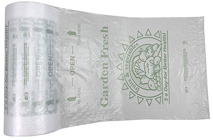 12x17 Plastic Produce Bags On a Roll Printed 5-A-Day 12 mic 4 Rolls 2000 Bags