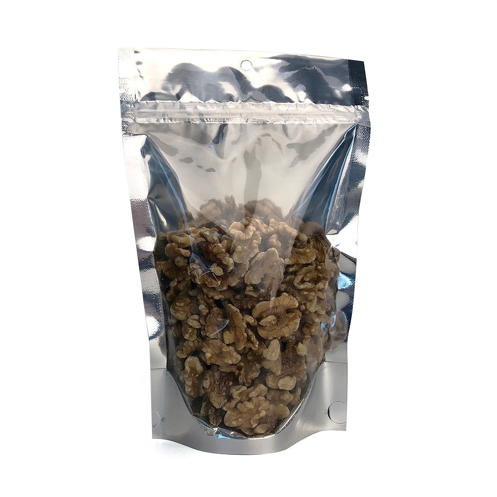 6" x 3.5" x 9.5" Clear Front Silver Back Zip Lock Barrier Stand Up Pouches with Hang Holes 3 Mil 6-11 oz Case:1000