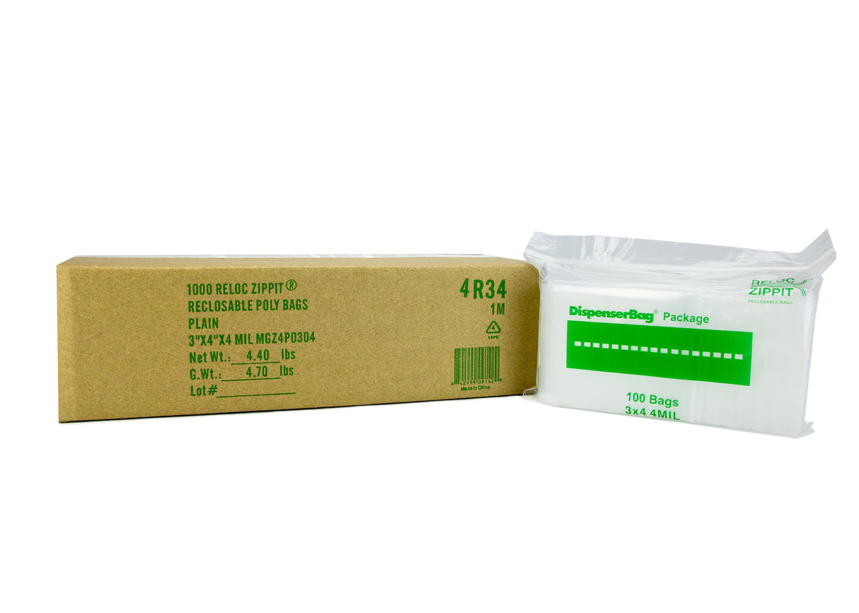 VALUE Zip Reclosable Lock Bags 3 x 4 x 4 Mil Case:1000
