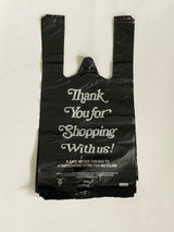 Thank You T Shirt Bags pk. of 1000 Black 8x4x16 14 Microns 1/10 size Plastic Shopping Bags