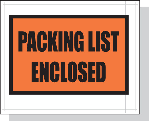 Packing List Envelopes Orange Full Face 4.5 x 5.5 White Back/Clear Front w/Print Case:1000