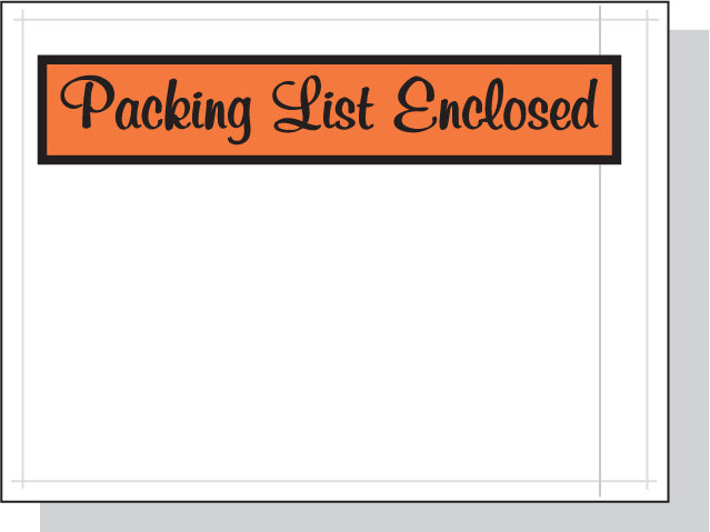 Packing List Envelopes Orange Panel Face 4.5 x 6 White Back/Clear Front w/Print Case:1000