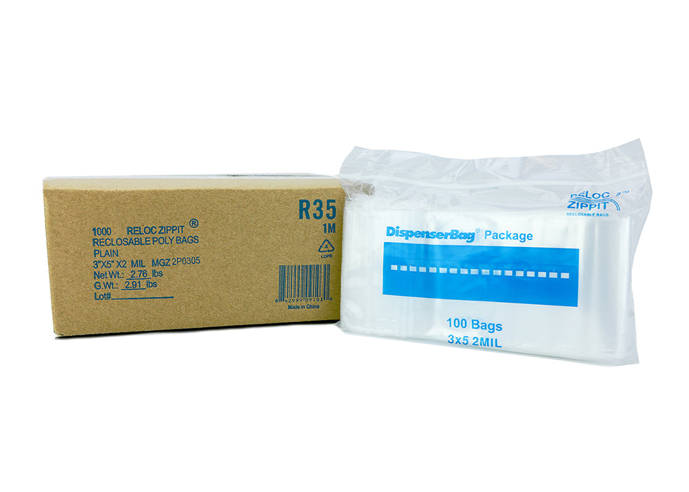 VALUE Zip Reclosable Lock Bags 3 x 5 x 2 Mil Case:1000
