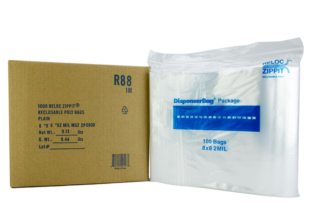 VALUE Zip Reclosable Lock Bags 8 x 8 x 2 Mil Case:1000 Size:Quart