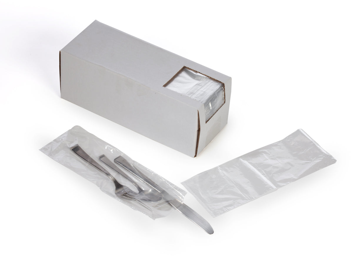 Clear Silverware Bags Dispenser Box 3.75 x 10 x 0.6 Mil 1.75 in Flip Top Case:2000