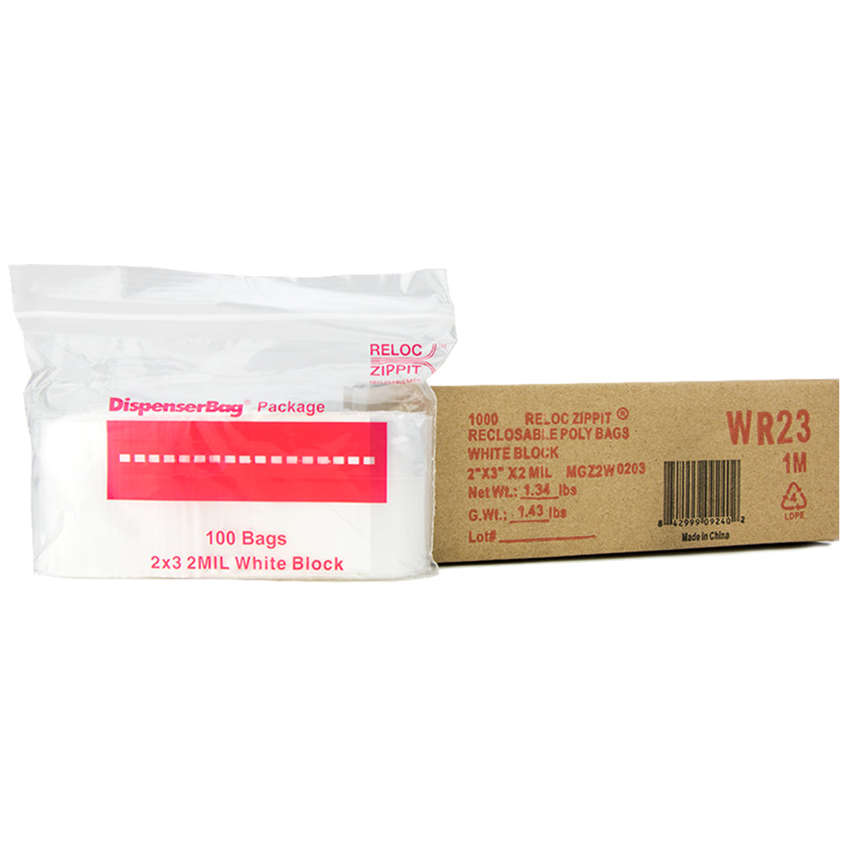 VALUE Reclosable Bags w/White Block 2 x 3 x 2 Mil Case:1000