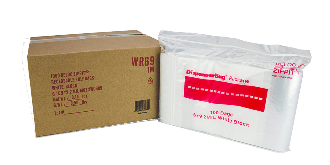 VALUE Reclosable Bags w/White Block 6 x 9 x 2 Mil Case:1000