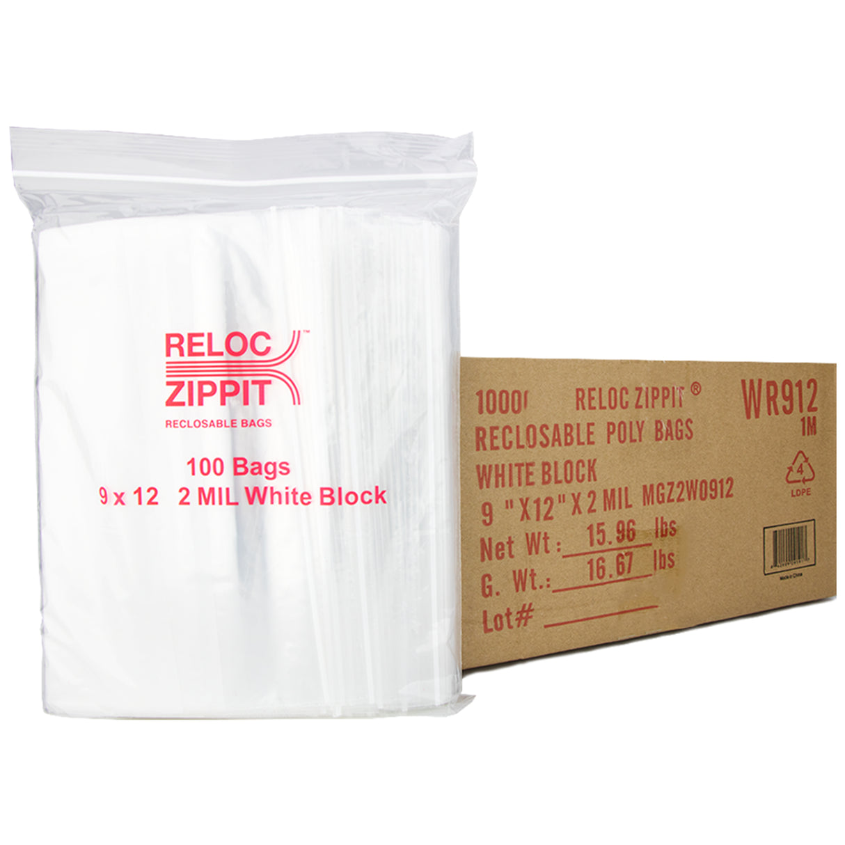VALUE Reclosable Bags w/White Block 9 x 12 x 2 Mil Case:1000