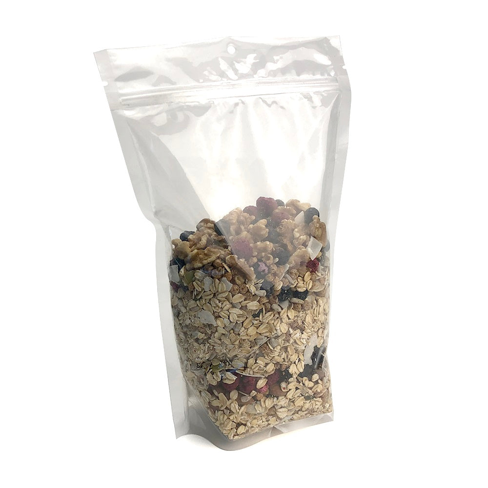 7.5" x 3.5" x 11.5" Clear Zip Lock Barrier Stand Up Pouches with Hang Holes 3 Mil 12-14 oz Case:500