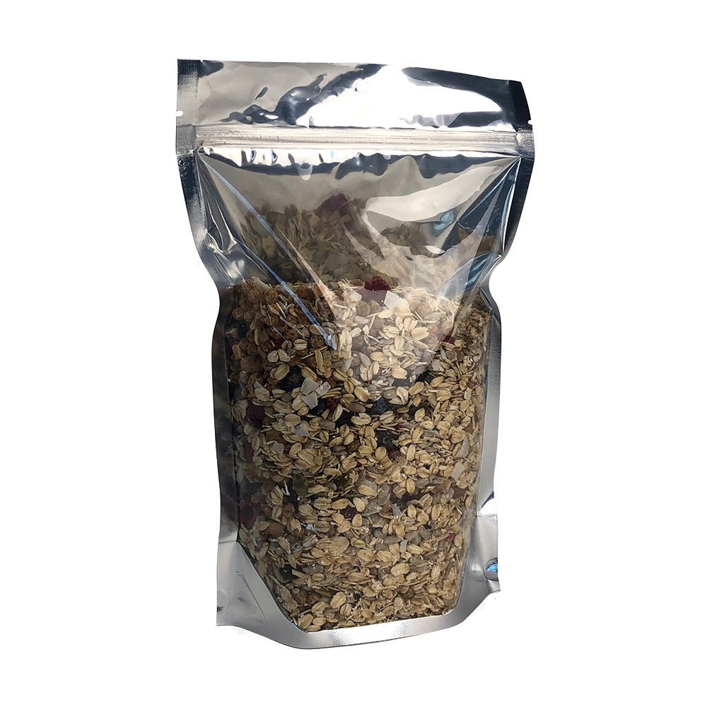 7.5" x 3.5" x 11.5" Clear Front Silver Back Zip Lock Barrier Stand Up Pouches with Hang Holes 3 Mil 12-14 oz Case:500