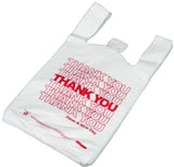 Thank You T Shirt Bags pk. of 1000 White 10x5x18 14 Microns 1/8 size Red Print Plastic Shopping Bags